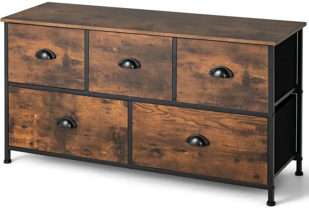 Dresser Organizer with 5 Drawers and Wooden Top-Rustic Brown