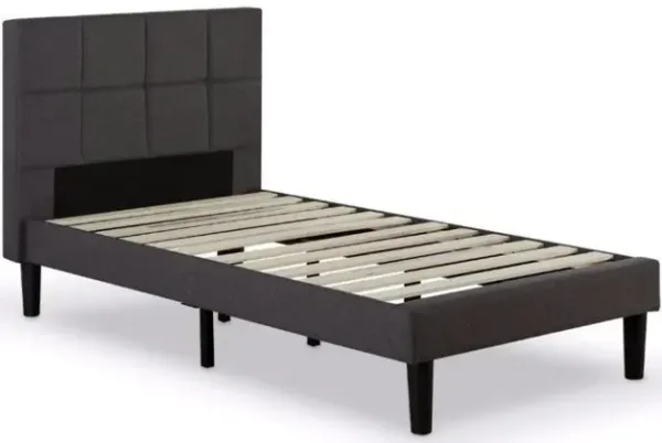 Twin size Classic Grey Fabric Upholstered Platform Bed with Padded Headboard