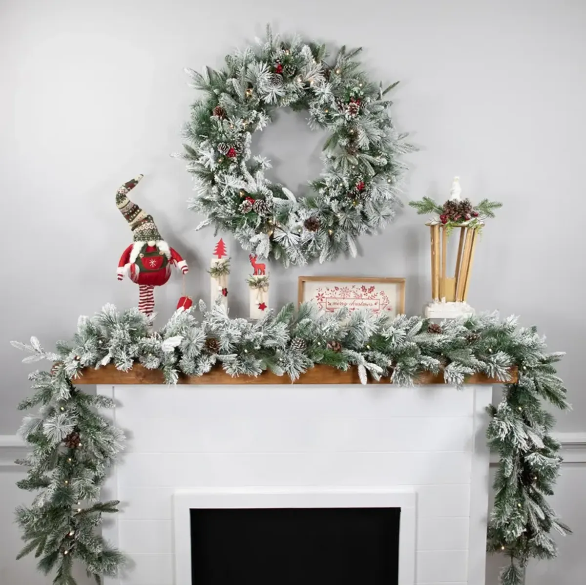 9' x 14" Pre-Lit Flocked Mixed Rosemary Emerald Pine Artificial Christmas Garland - Clear LED Lights