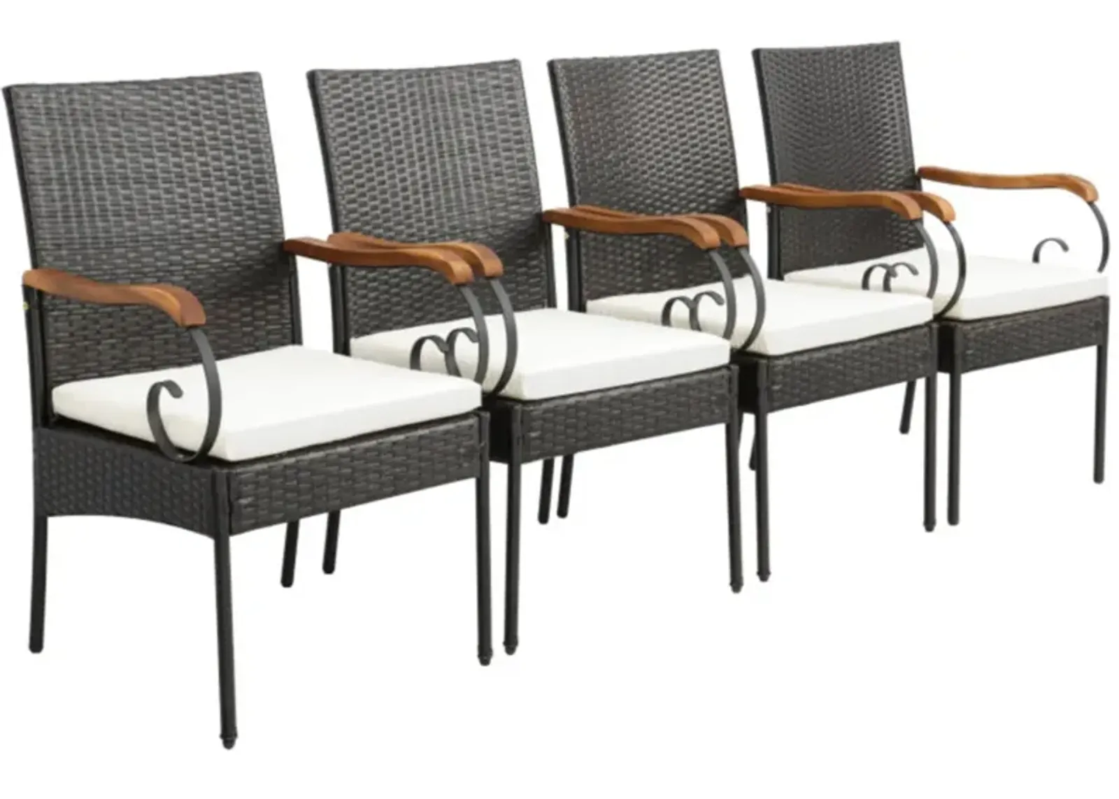 Hivvago Set of 2/4 Outdoor PE Wicker Chair with Acacia Wood Armrests