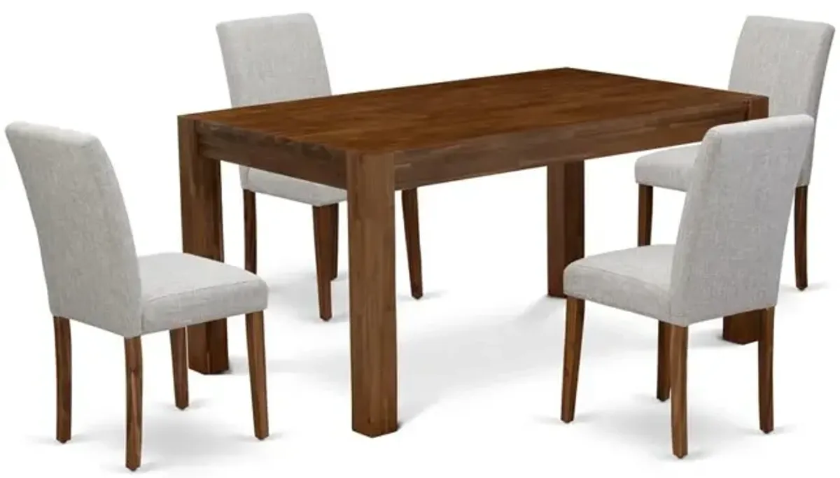 East West Furniture CNAB5-NN-35 5Pc Kitchen Set Offers a Kitchen Table and 4 Parson Chairs with Doeskin Color Linen Fabric, Medium Size Table with Full Back Chairs, Sand Blasting Antique Walnut Finish