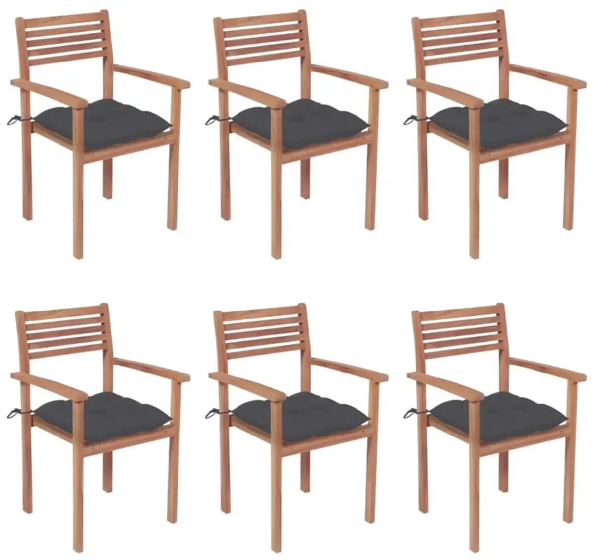 vidaXL Stackable Garden Chairs with Cushions 6 pcs Solid Teak Wood