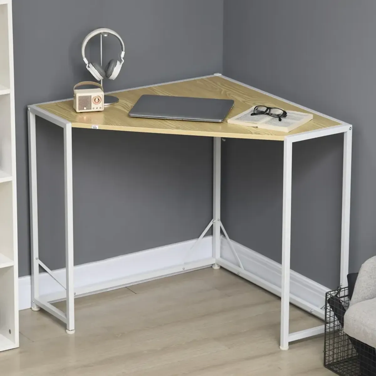 Space-Saving Workstation: Small Corner Desk & TV Stand with Metal Frame