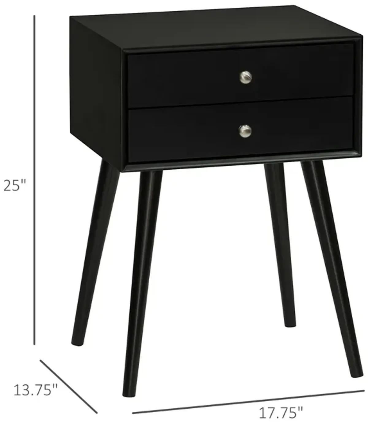 Black Bedroom Accent: Mid Century Side Table with 2 Drawers