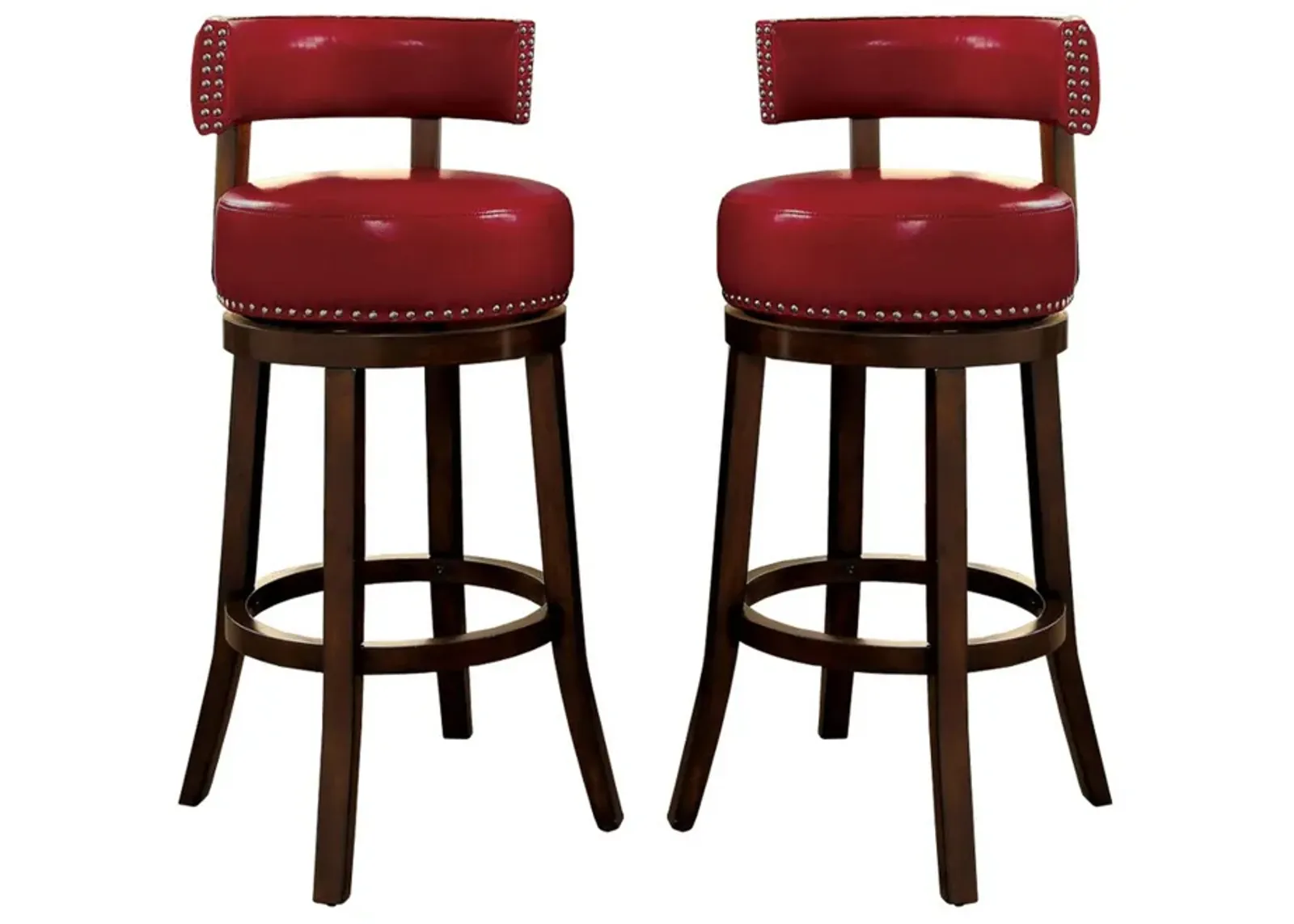 Contemporary 29" Barstool With Faux Leather Cushion, Red, Set of 2-Benzara