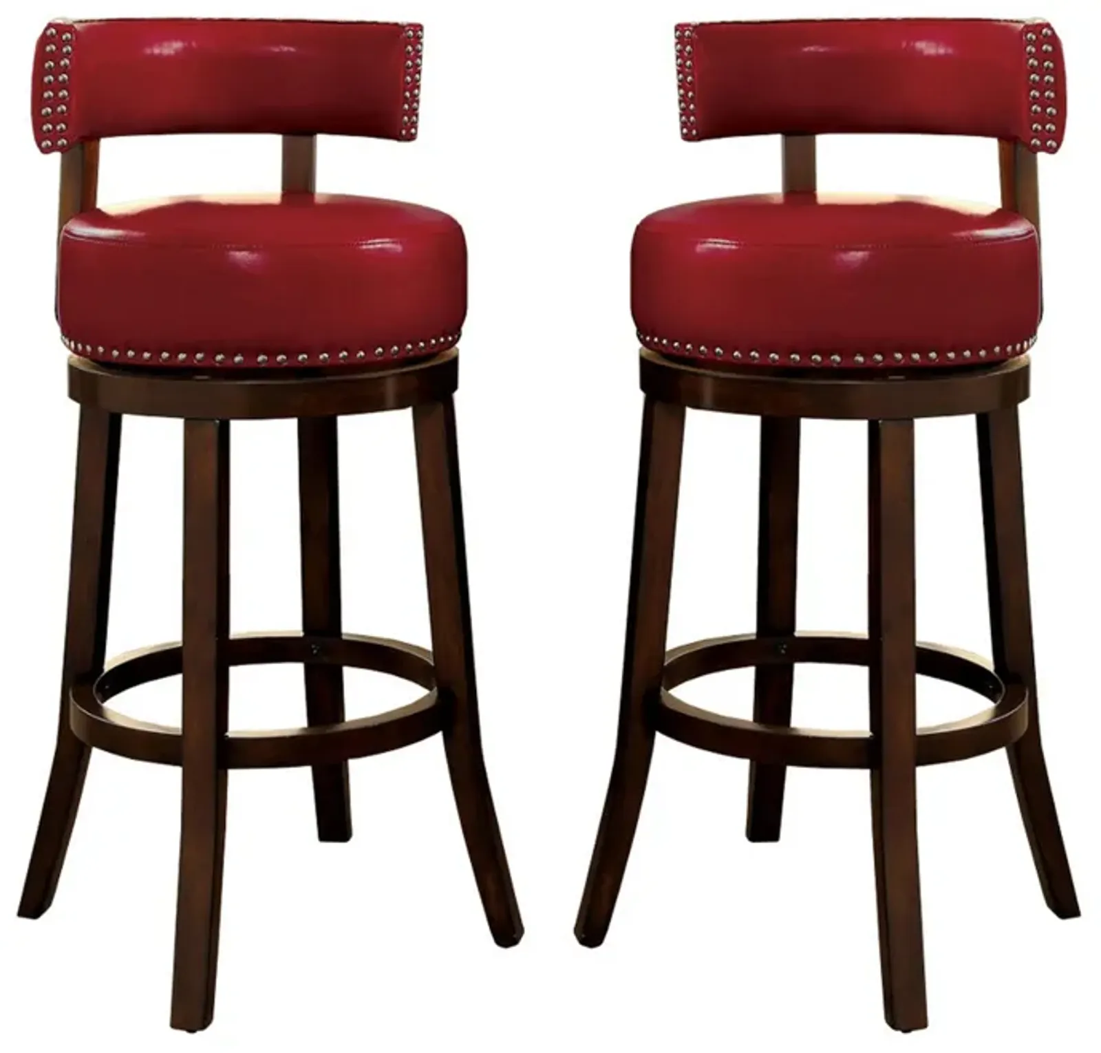 Contemporary 29" Barstool With Faux Leather Cushion, Red, Set of 2-Benzara