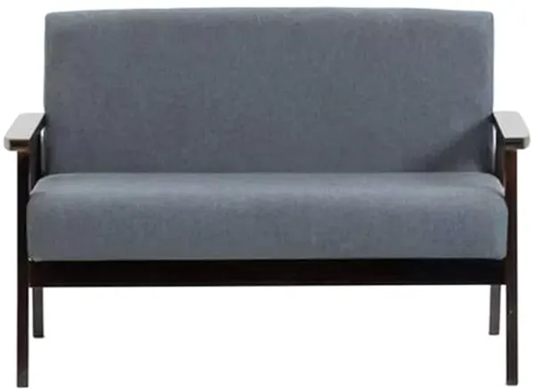Gala 45 Inch Modern Loveseat Bench, Dark Gray Fabric, Jet Black Wood Frame-Benzara