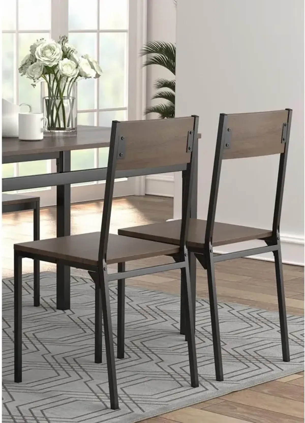 Lana 5-piece Rectangular Dining Table Set Dark Brown and Matte Black