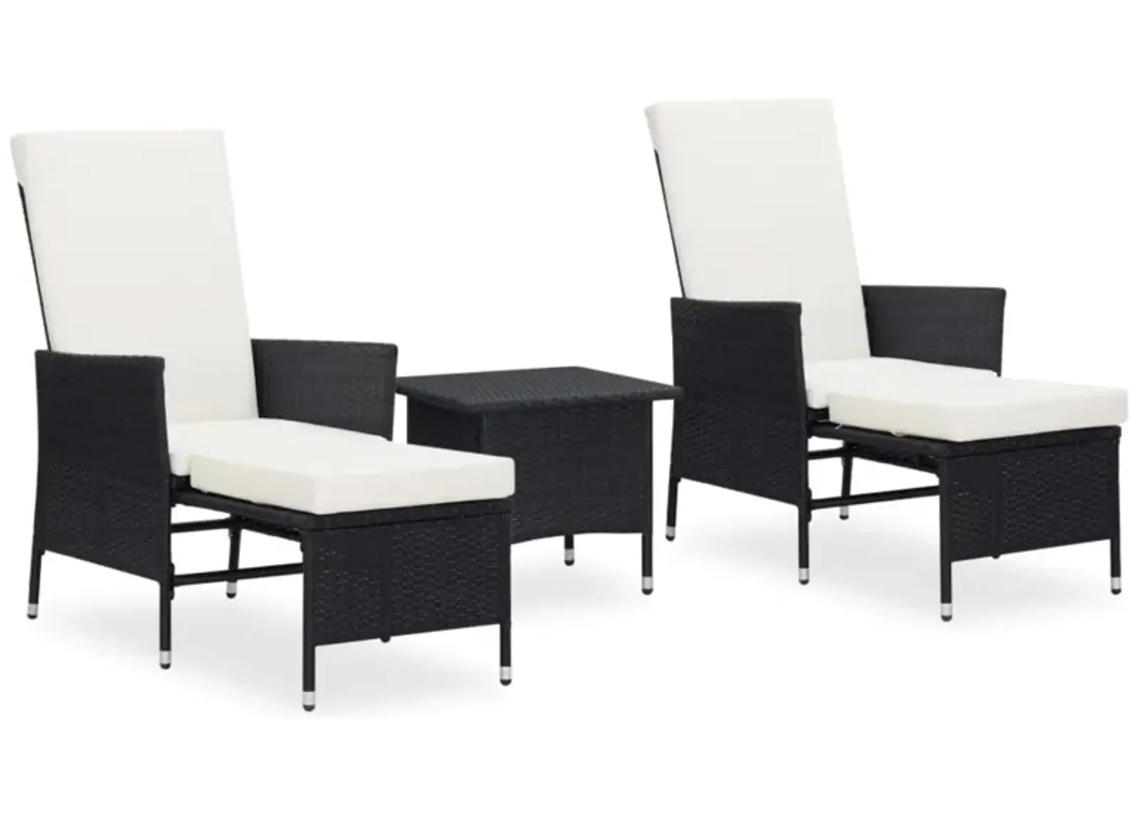 vidaXL 3 Piece Garden Lounge Set with Cushions Poly Rattan Black