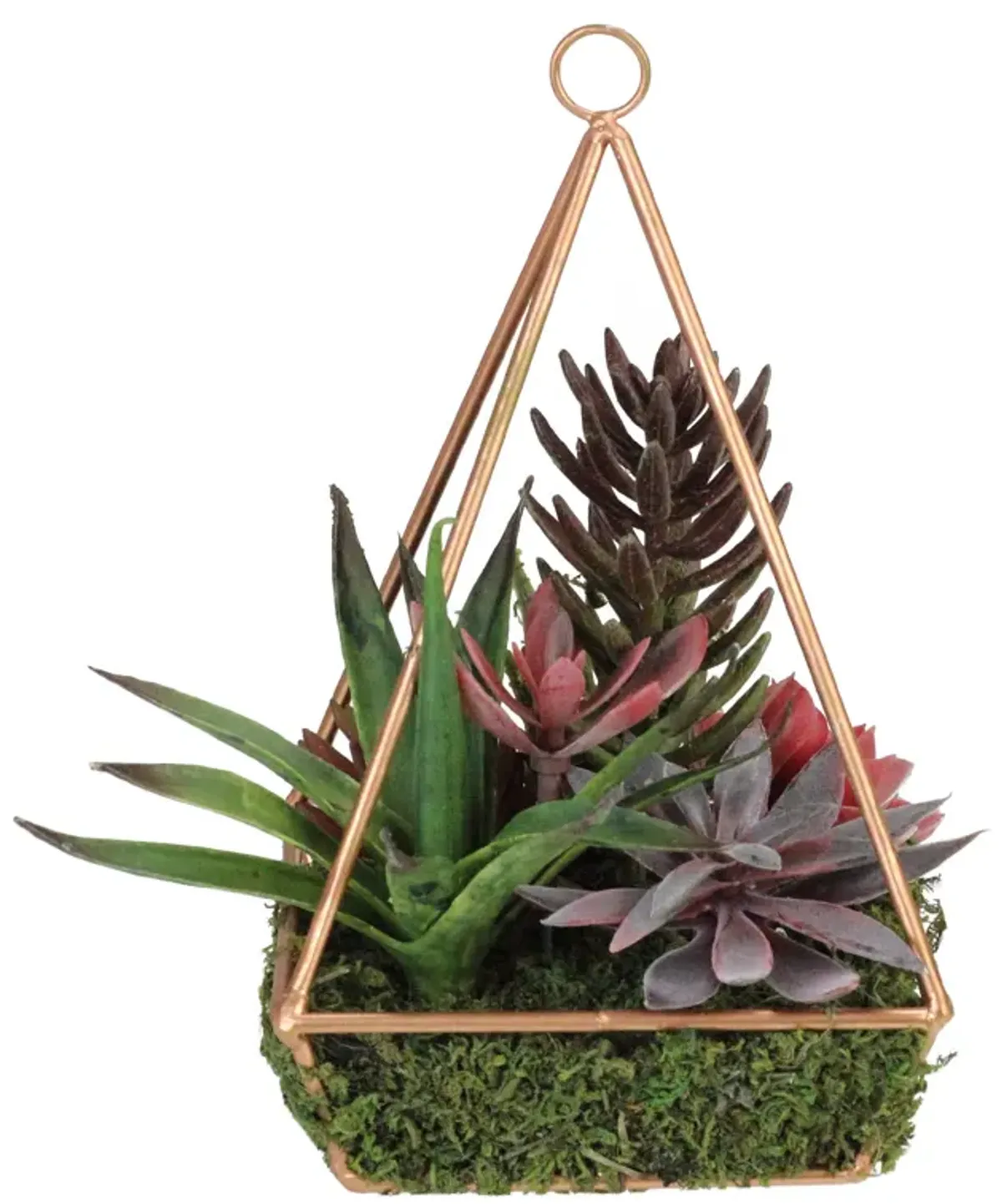 9" Artificial Succulents Arrangement in 4-Sided Copper Metal Wire Frame