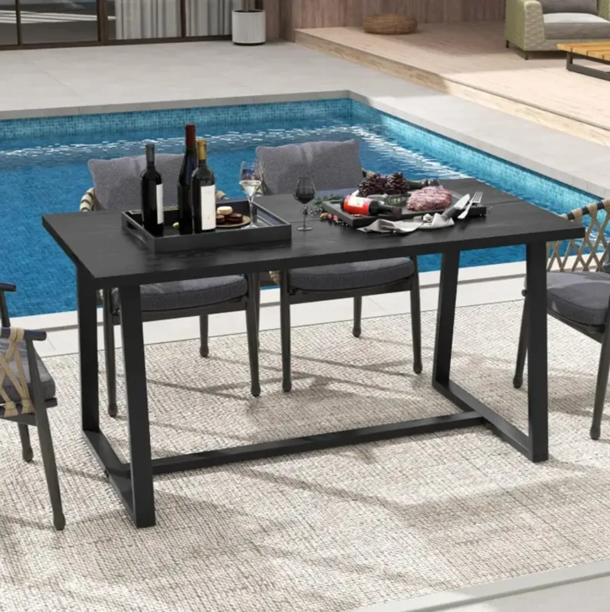 Hivvago Large Dining Table with Heavy-duty Metal Frame and Anti-slip Foot Pads