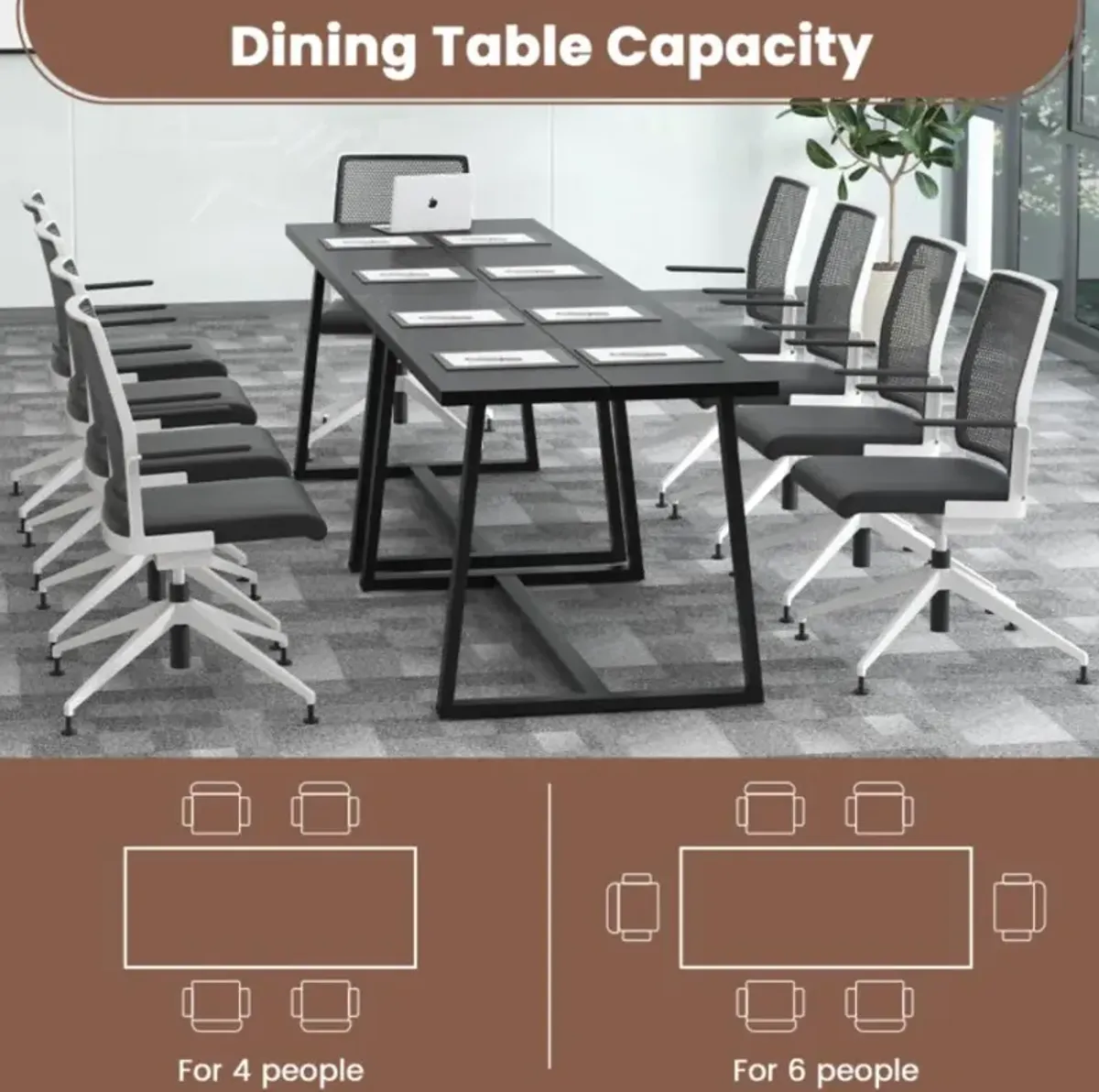 Hivvago Large Dining Table with Heavy-duty Metal Frame and Anti-slip Foot Pads