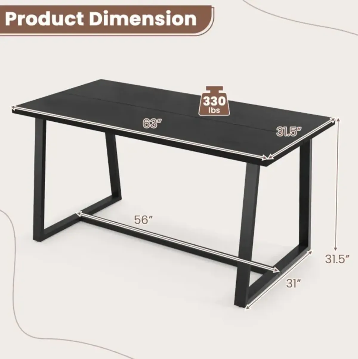 Hivvago Large Dining Table with Heavy-duty Metal Frame and Anti-slip Foot Pads