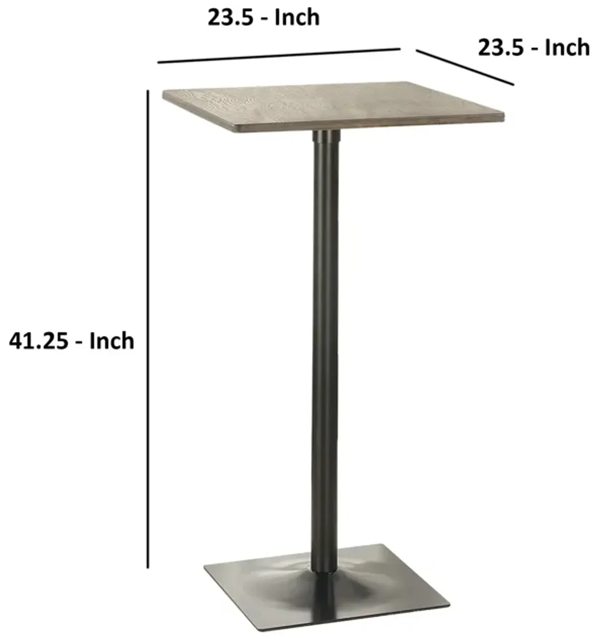 Industrial Square Metal Bar Table With Wooden Top, Black - Benzara