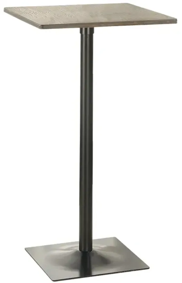 Industrial Square Metal Bar Table With Wooden Top, Black - Benzara