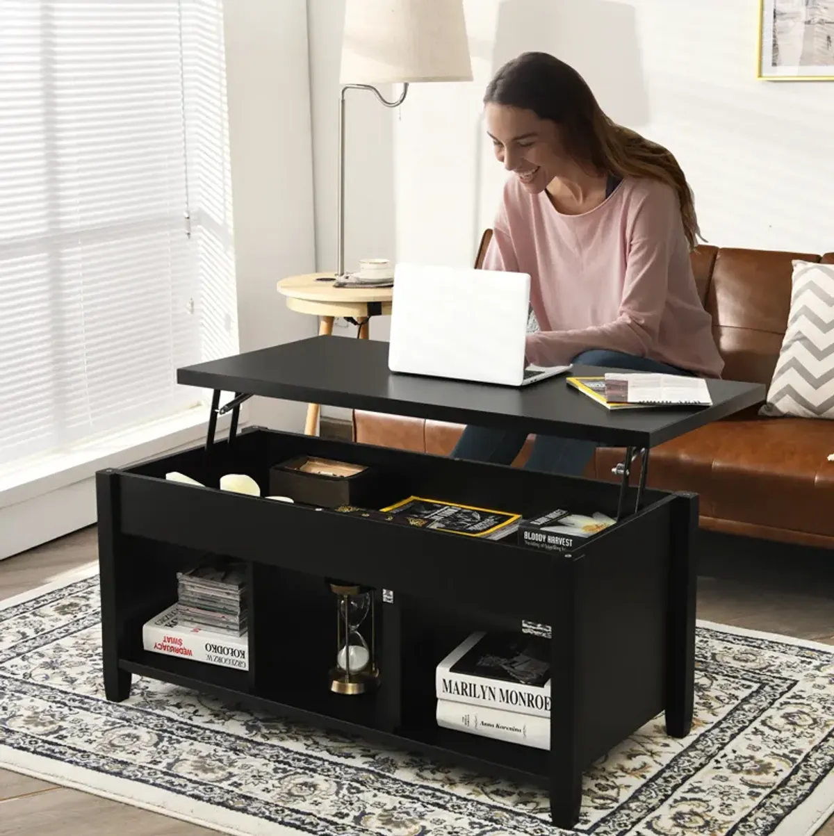 Lift Top Coffee Table with Storage Lower Shelf