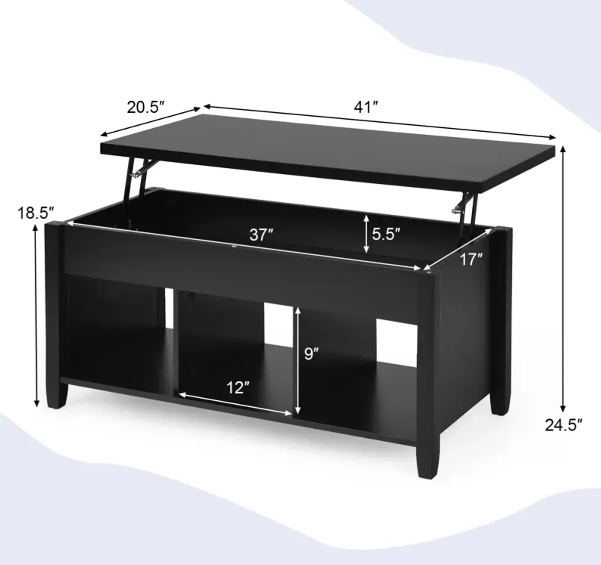 Lift Top Coffee Table with Storage Lower Shelf