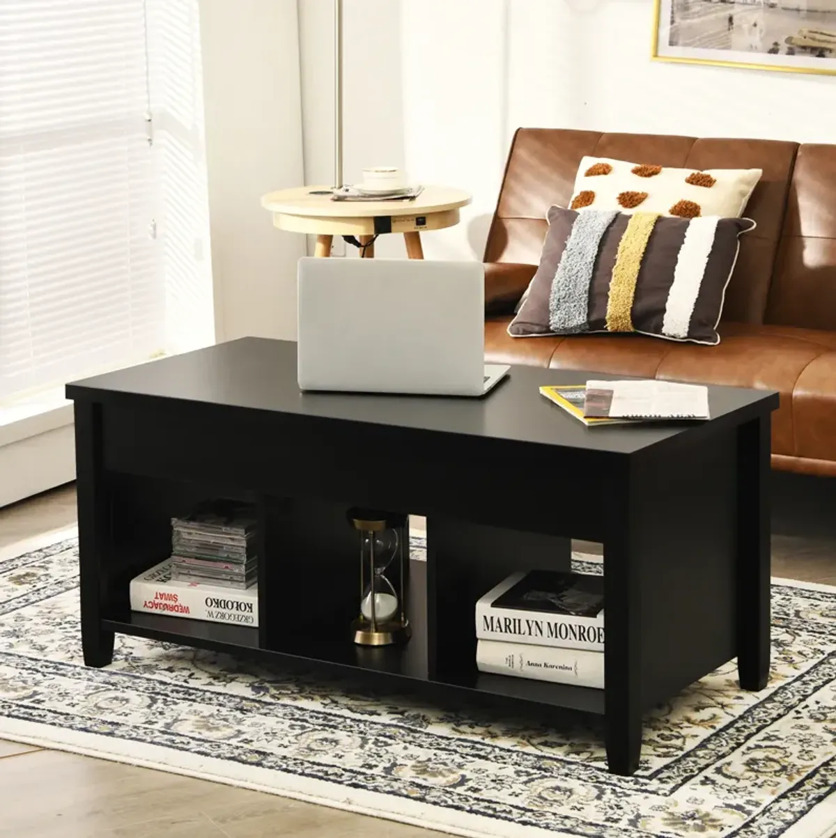 Lift Top Coffee Table with Storage Lower Shelf