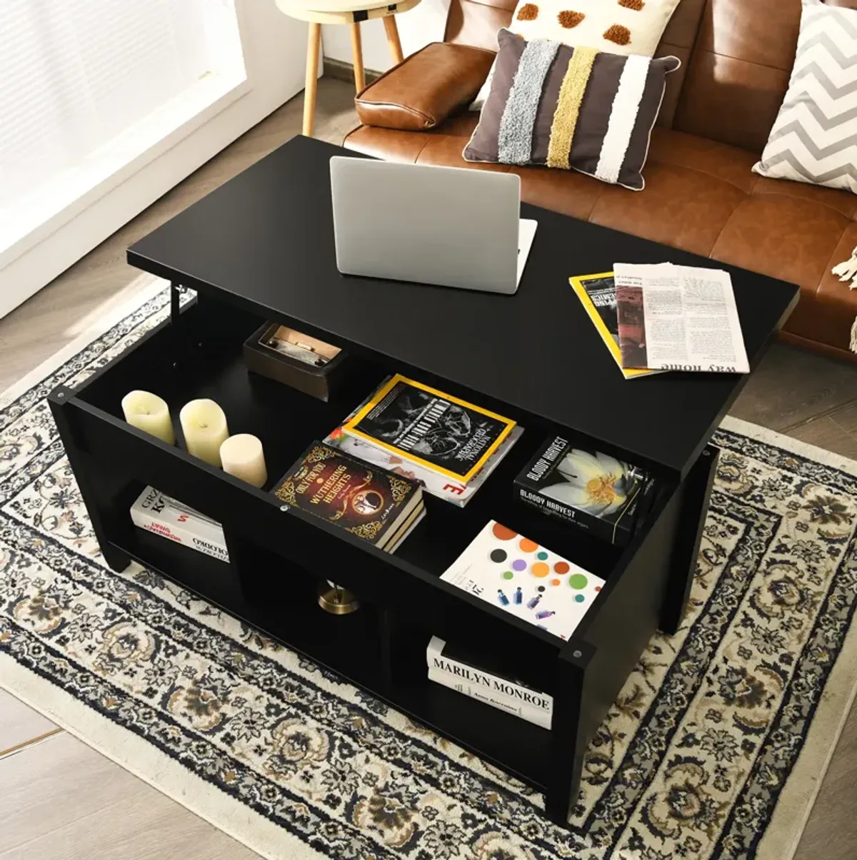 Lift Top Coffee Table with Storage Lower Shelf