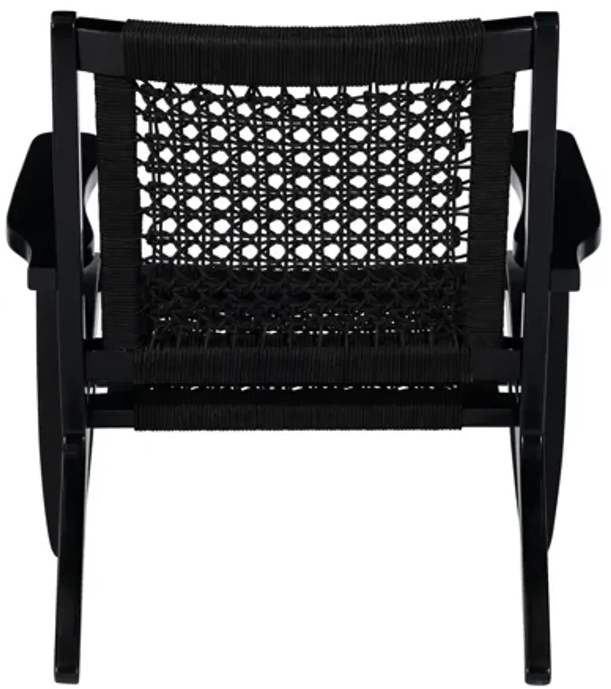 Heor 29 Inch Accent Chair, Hexagon Rope Woven Back, Seat, Black Wood  - Benzara