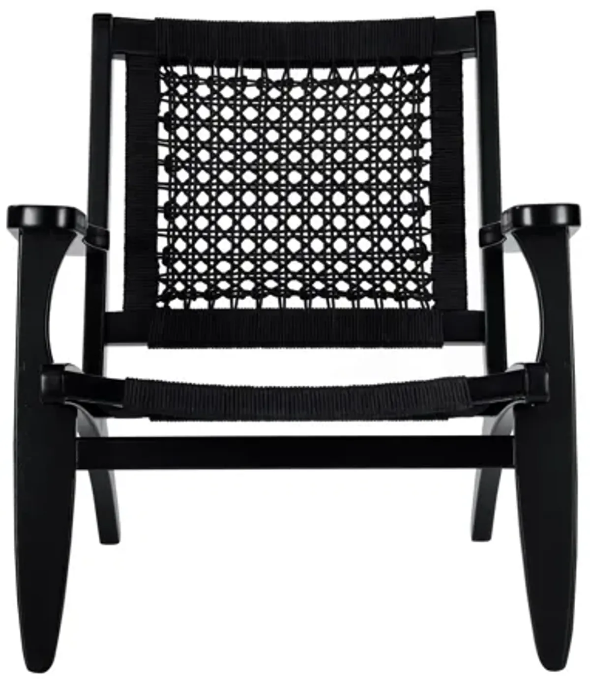 Heor 29 Inch Accent Chair, Hexagon Rope Woven Back, Seat, Black Wood  - Benzara