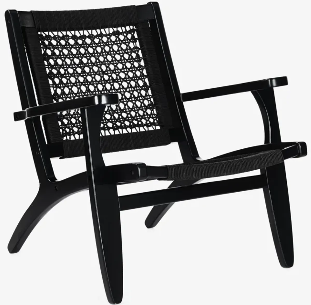 Heor 29 Inch Accent Chair, Hexagon Rope Woven Back, Seat, Black Wood  - Benzara