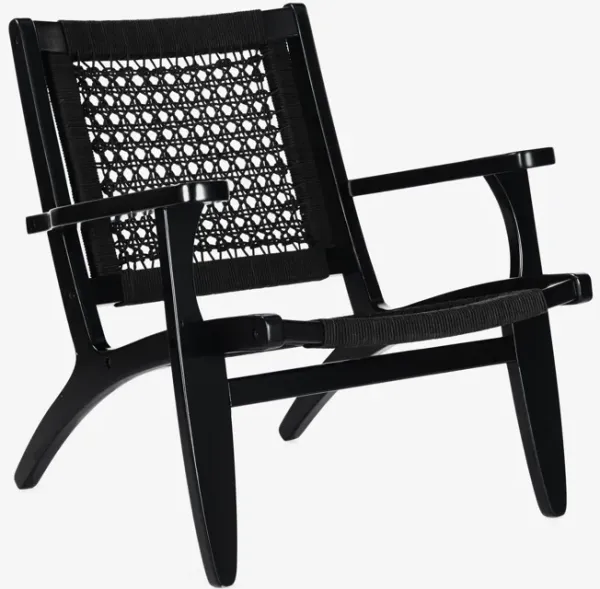Heor 29 Inch Accent Chair, Hexagon Rope Woven Back, Seat, Black Wood