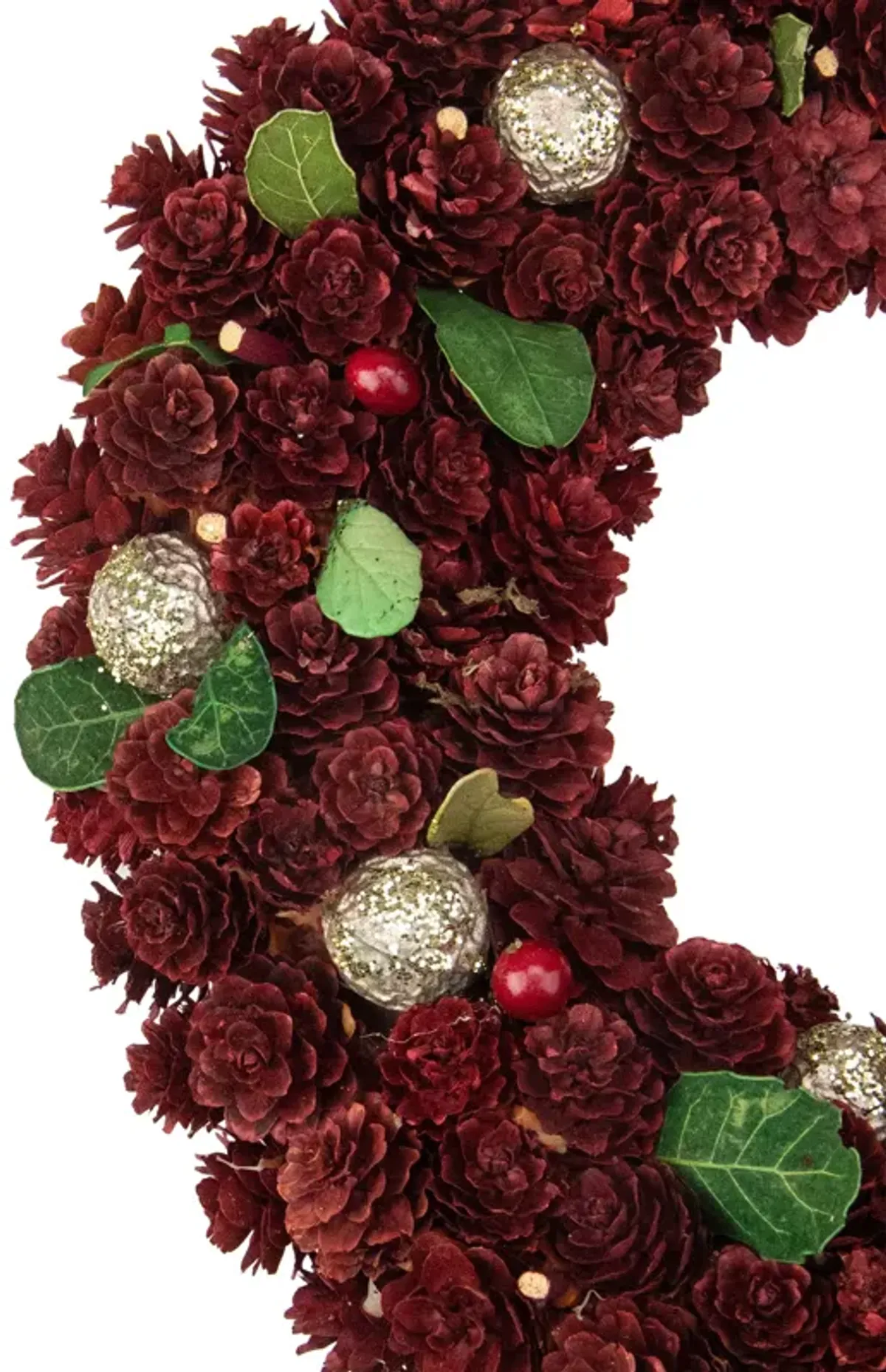 Red Pine Cone and Berry Artificial Christmas Wreath  12-Inch  Unlit