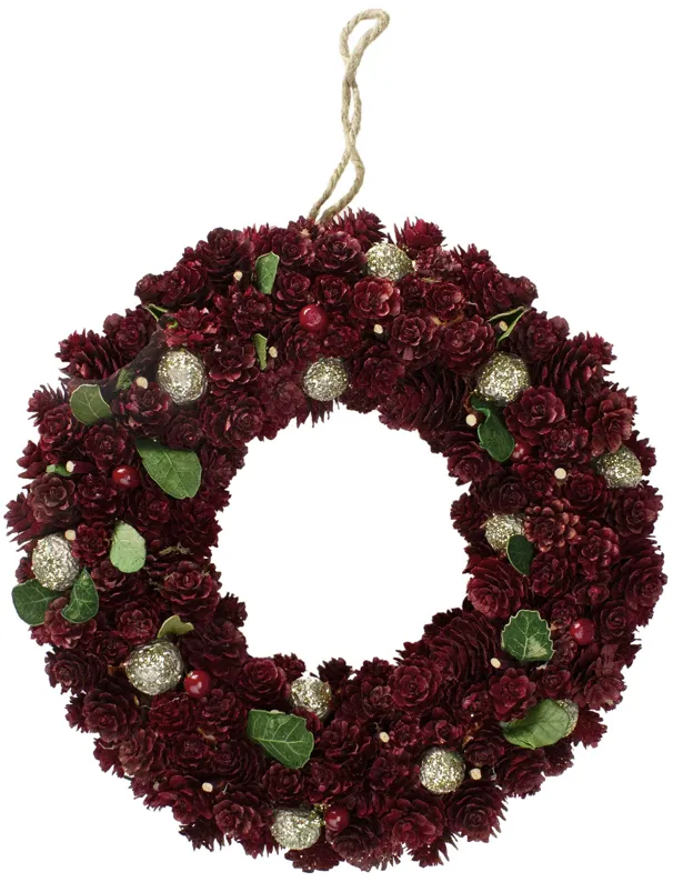 Red Pine Cone and Berry Artificial Christmas Wreath  12-Inch  Unlit