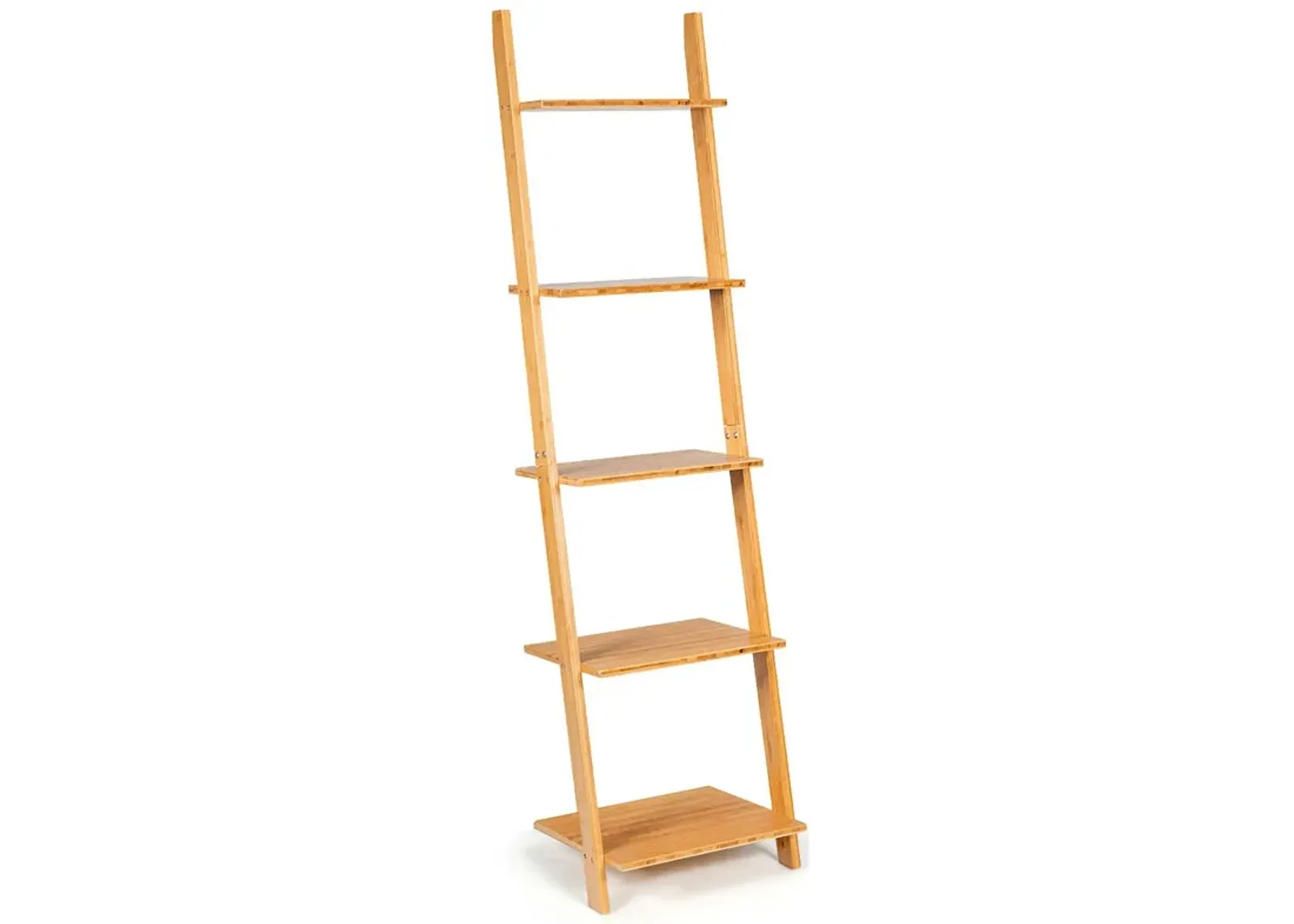 5-Tier Modern Bamboo Wall-Leaning Display Ladder Bookshelf