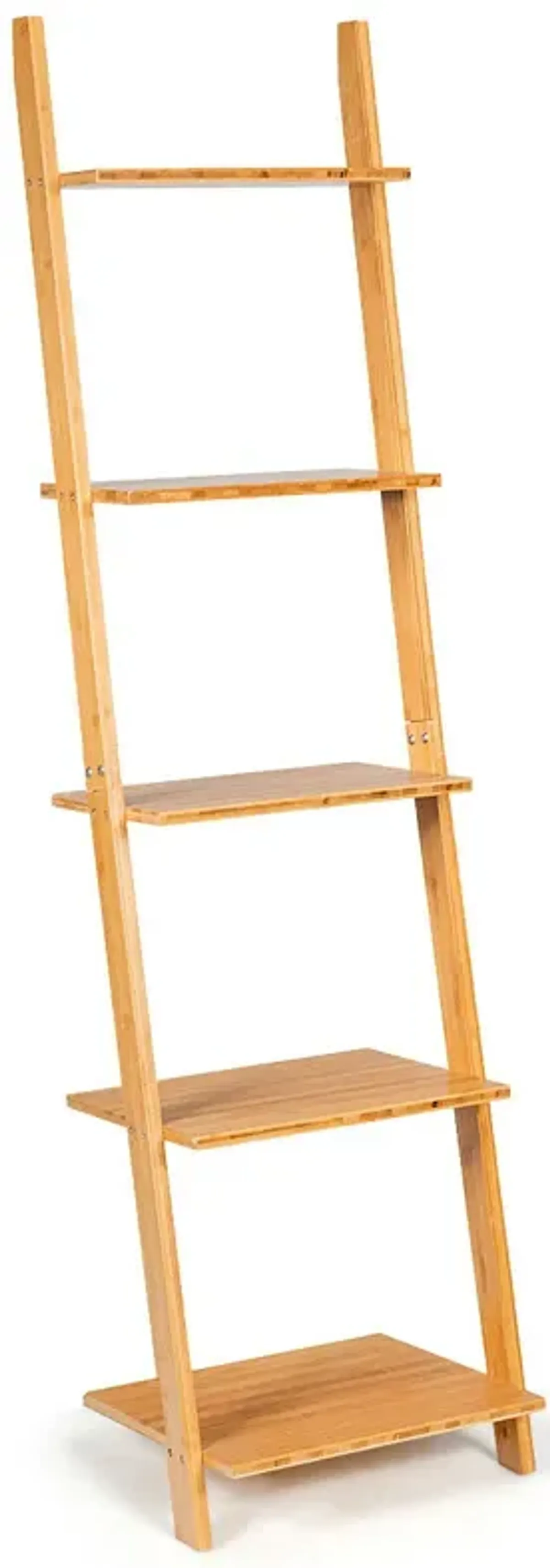 5-Tier Modern Bamboo Wall-Leaning Display Ladder Bookshelf