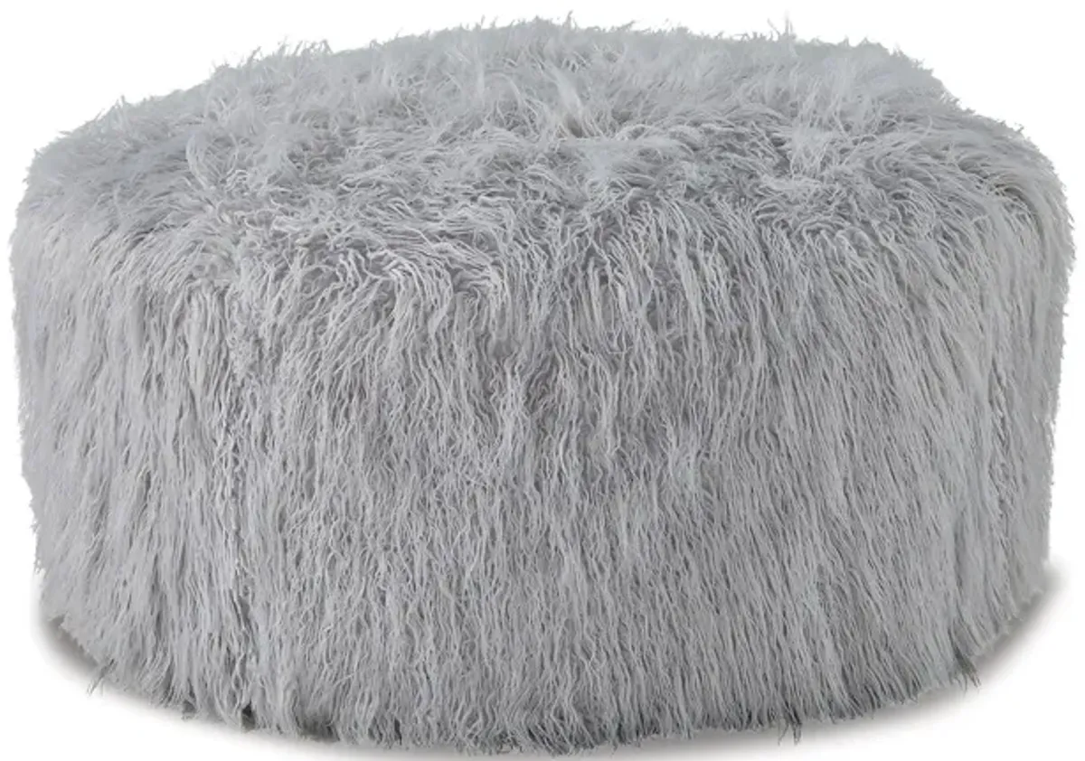 Lacey Oversized Accent Ottoman, Light Gray Faux Fur, Soft Cushion, 39 Inch - Benzara