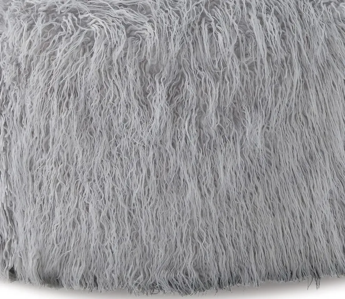Lacey Oversized Accent Ottoman, Light Gray Faux Fur, Soft Cushion, 39 Inch - Benzara