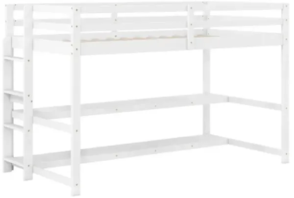 Loft Bed with Storage Shelves, Full-Length Guardrails, and Built-In Ladder