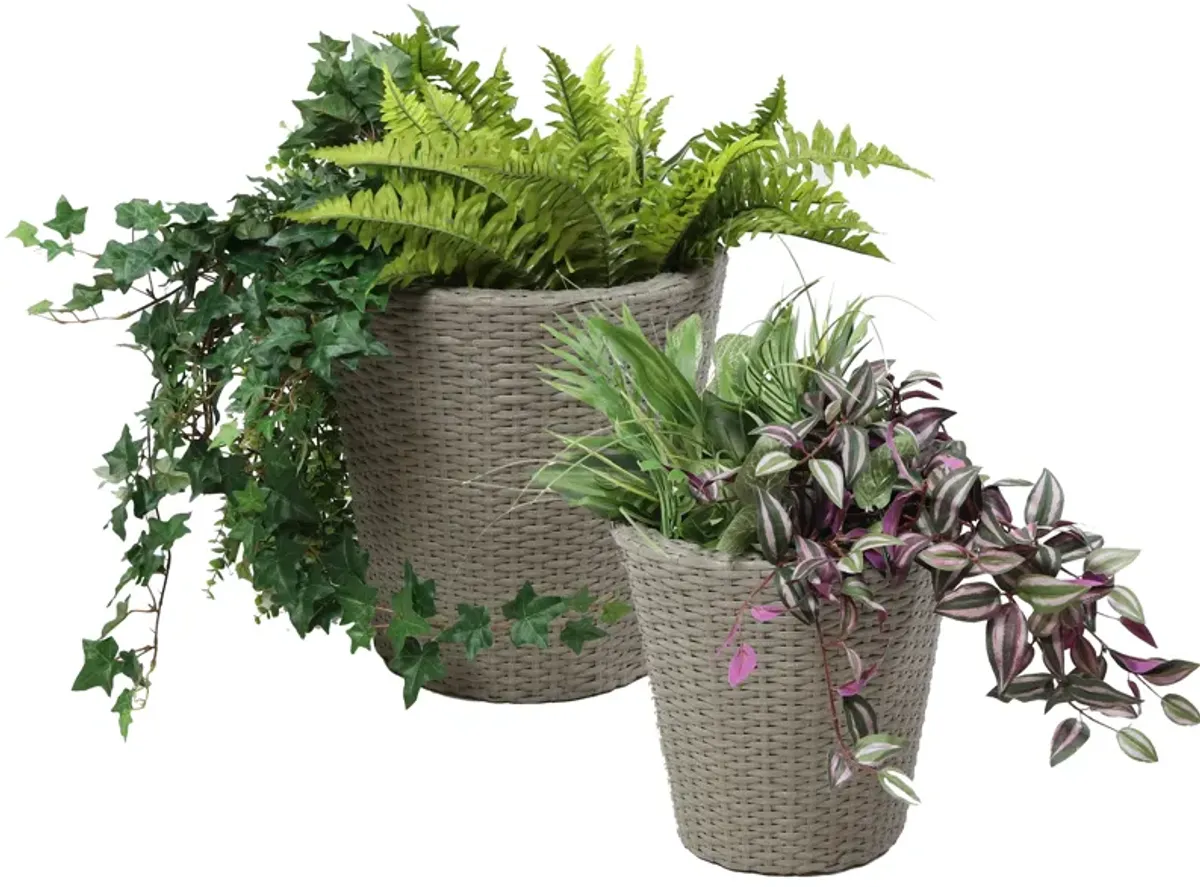 Sunnydaze 2-Piece Polyrattan Planters with Plastic Liner