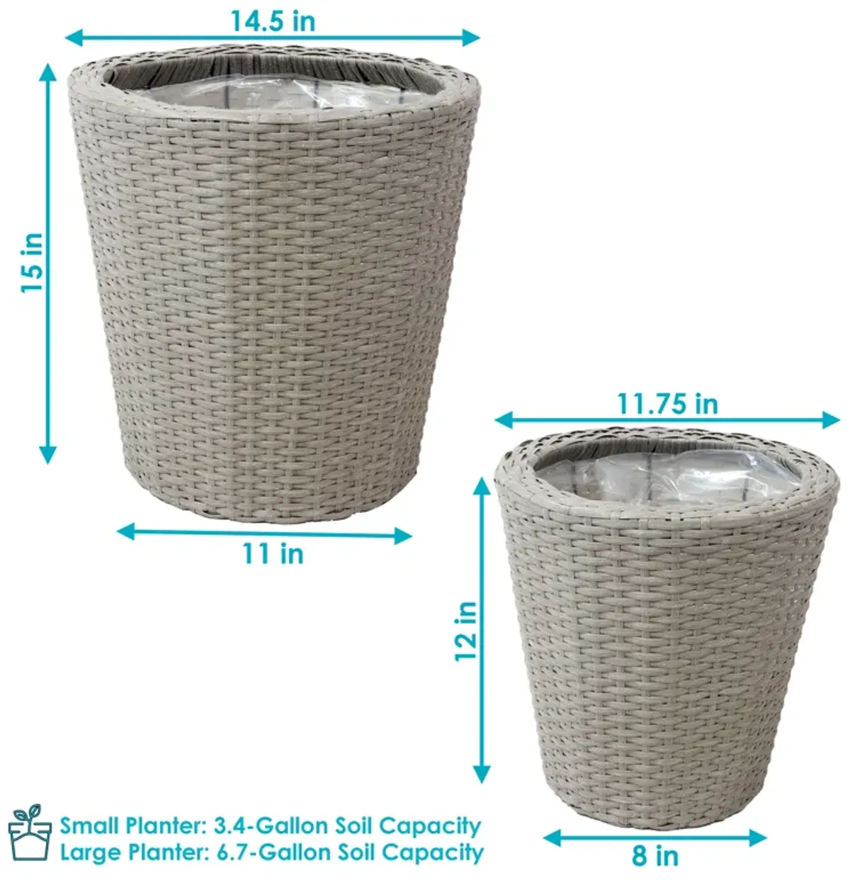 Sunnydaze 2-Piece Polyrattan Planters with Plastic Liner