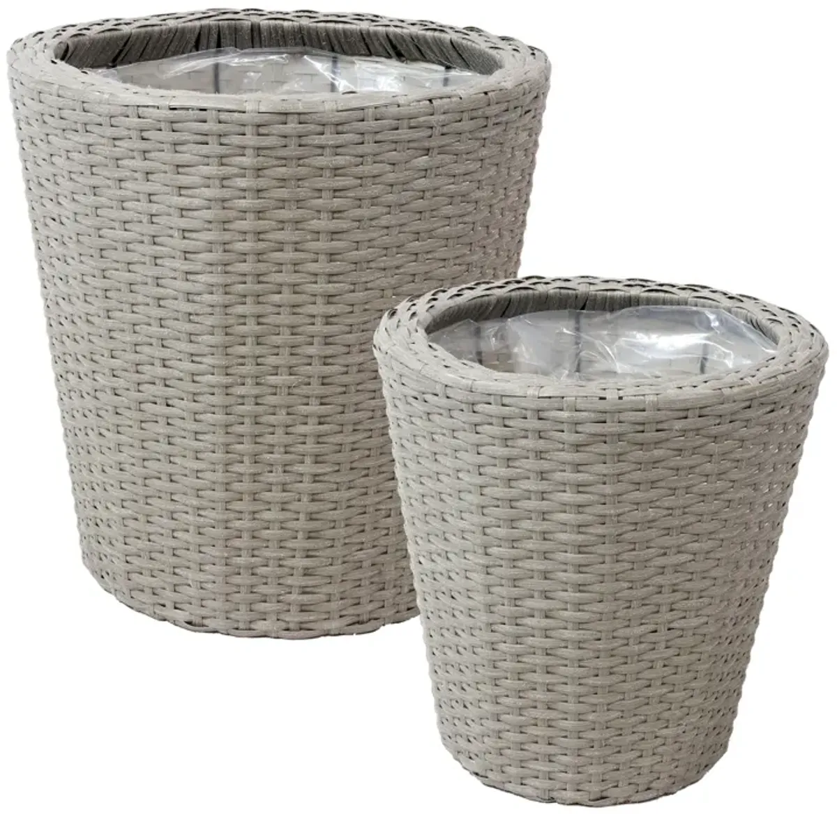 Sunnydaze 2-Piece Polyrattan Planters with Plastic Liner