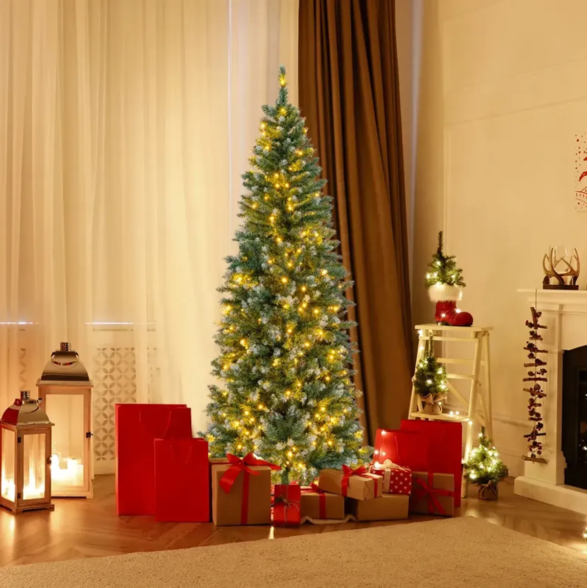 Pre-Lit Artificial Christmas Tree with Snowy Branch Tips for a Wintery and Festive Holiday Atmosphere