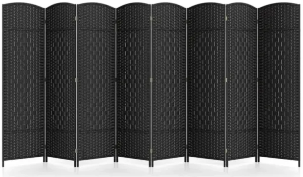 Hivvago 8-Panel Folding Room Divider with Hand-Woven Texture and Solid Wood Frame