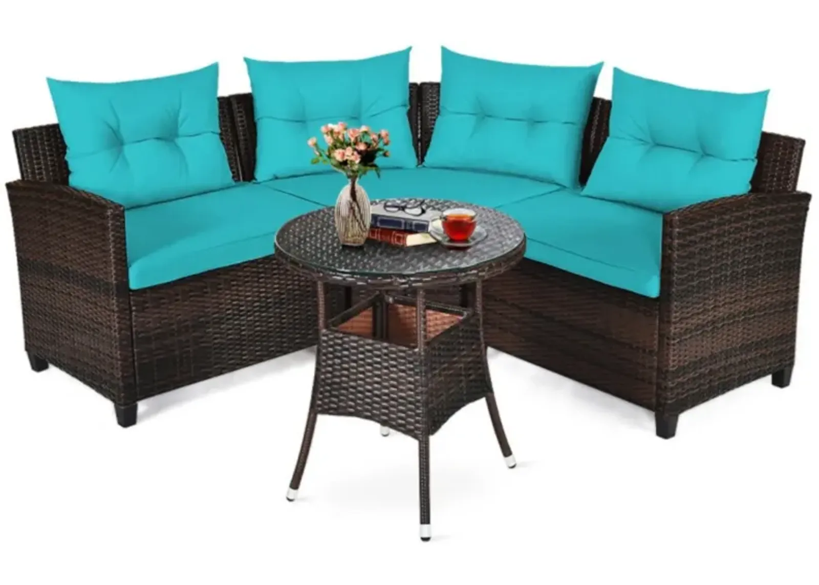 4 Pieces Furniture Patio Set Outdoor Wicker Sofa Set