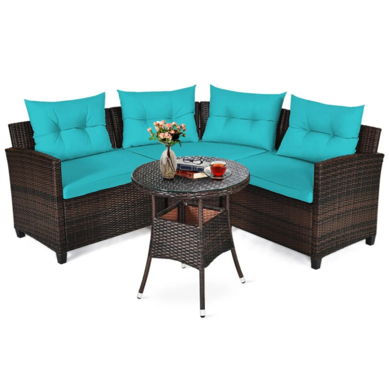 4 Pieces Furniture Patio Set Outdoor Wicker Sofa Set