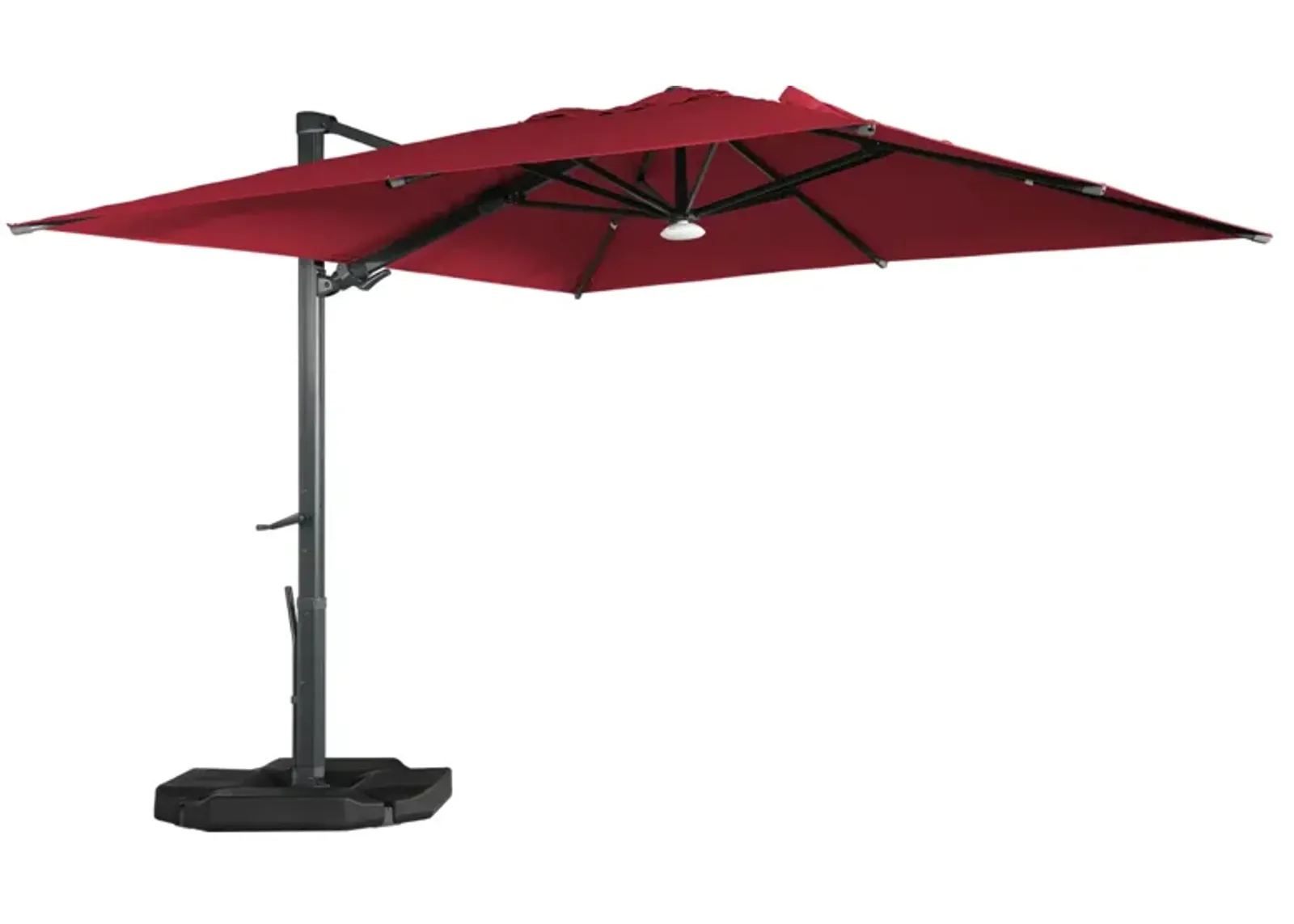 MONDAWE 10ft Square Solar LED Cantilever Patio Umbrella with Included Base Stand & Bluetooth Light