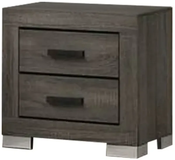 Lola 22 Inch Wood Nightstand with 2 Drawers, Metal Bar Handles, Dark Gray - Benzara