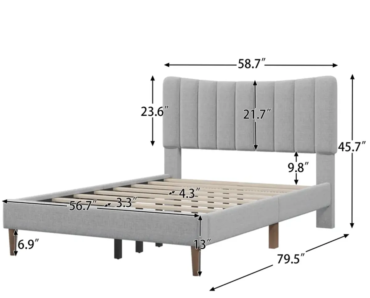 Merax Upholstered Platform Bed Frame with Vertical Channel Tufted Headboard, No Box Spring Needed