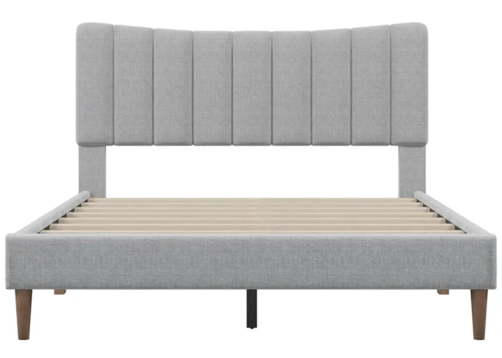 Merax Upholstered Platform Bed Frame with Vertical Channel Tufted Headboard, No Box Spring Needed