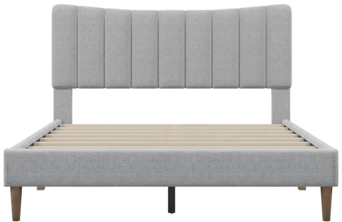 Merax Upholstered Platform Bed Frame with Vertical Channel Tufted Headboard, No Box Spring Needed