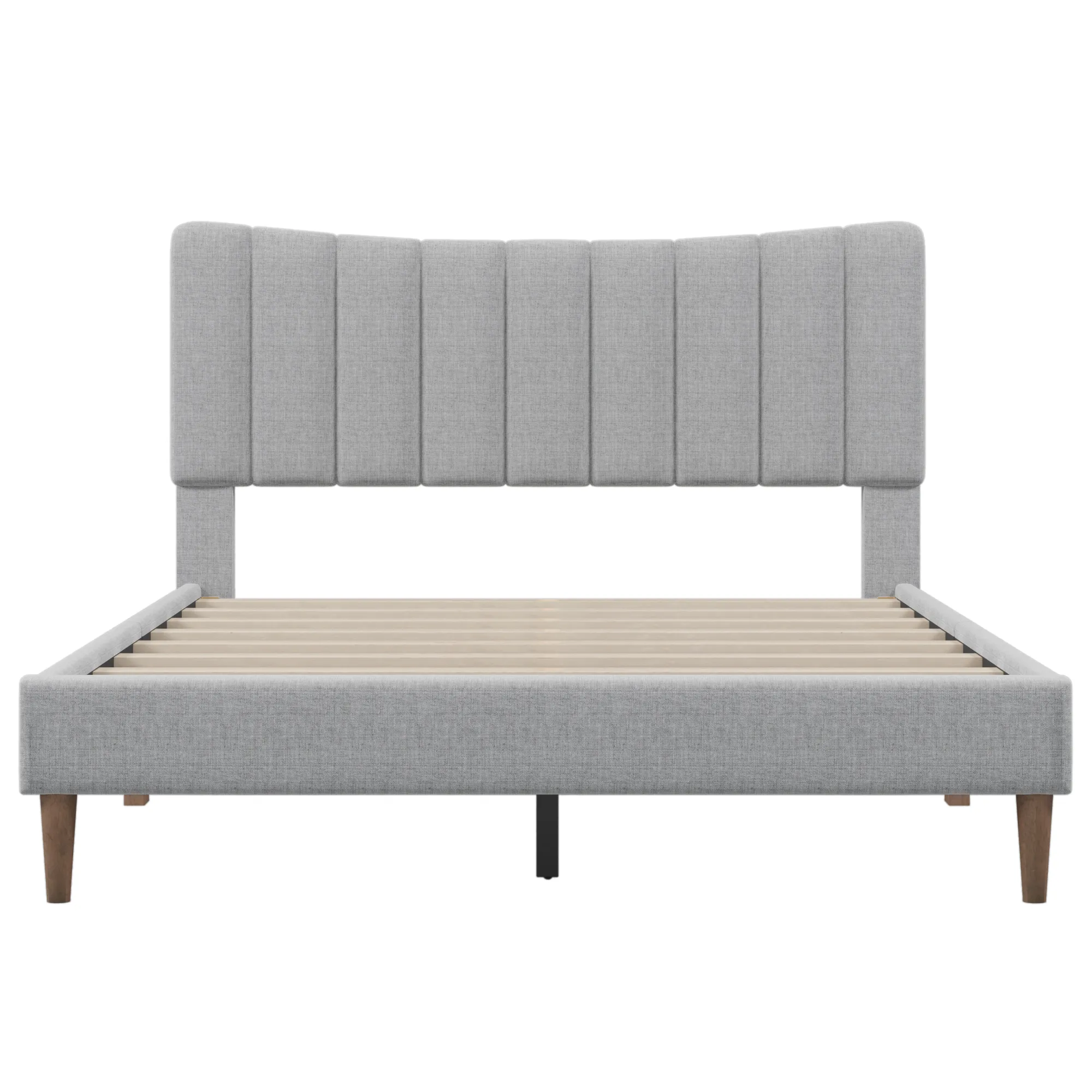 Merax Upholstered Platform Bed Frame with Vertical Channel Tufted Headboard