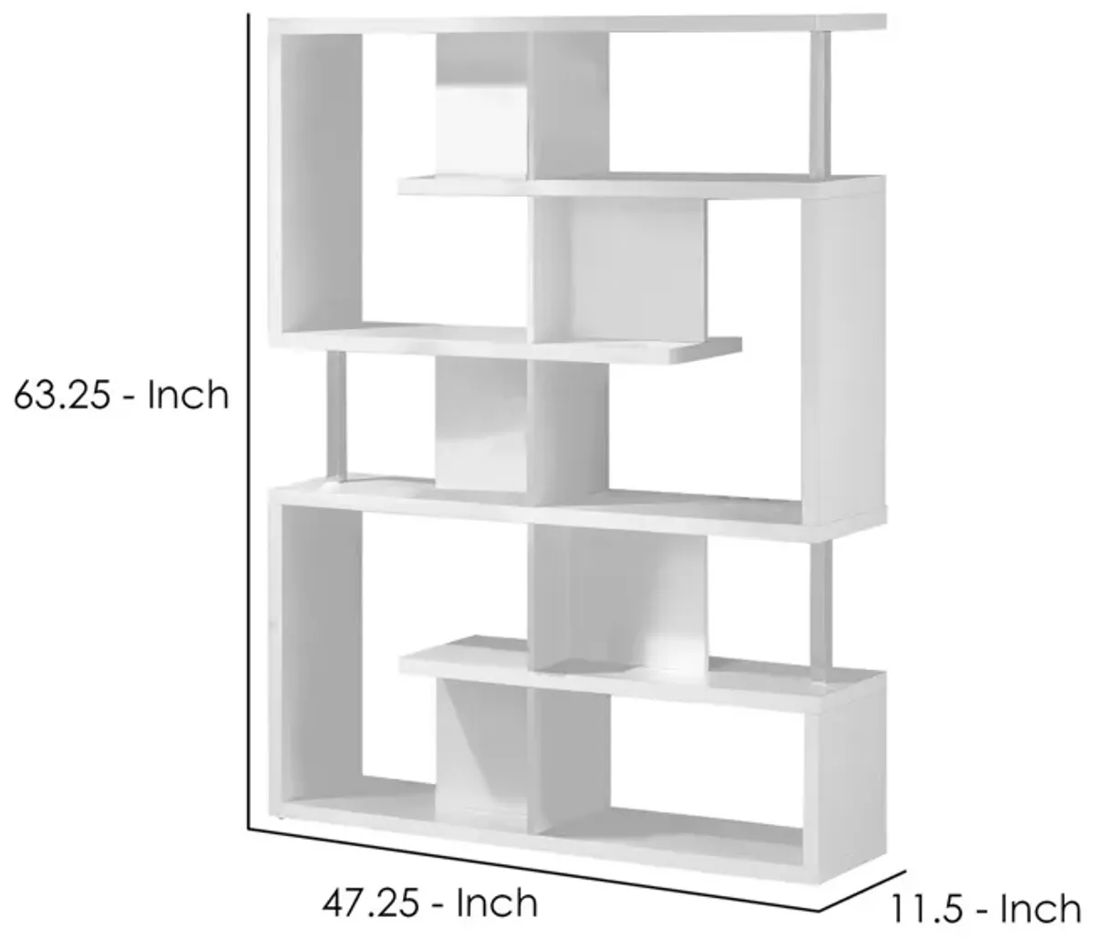 Splendid white bookcase With Chrome Support Beams-Benzara