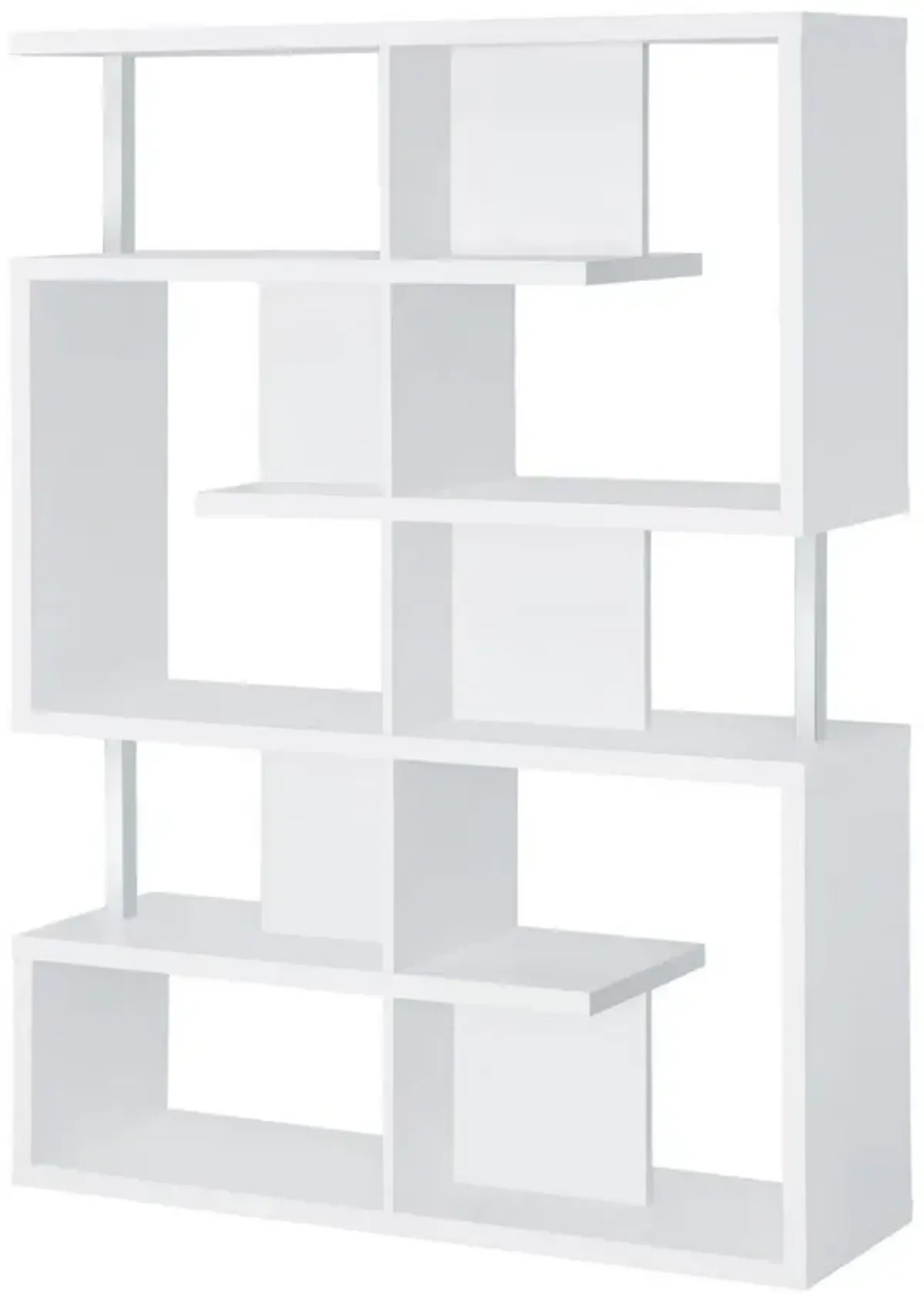 Splendid white bookcase With Chrome Support Beams-Benzara