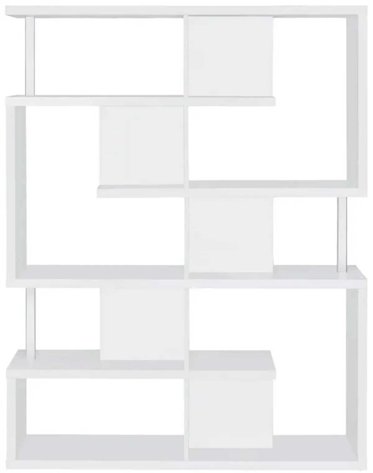 Splendid white bookcase With Chrome Support Beams-Benzara